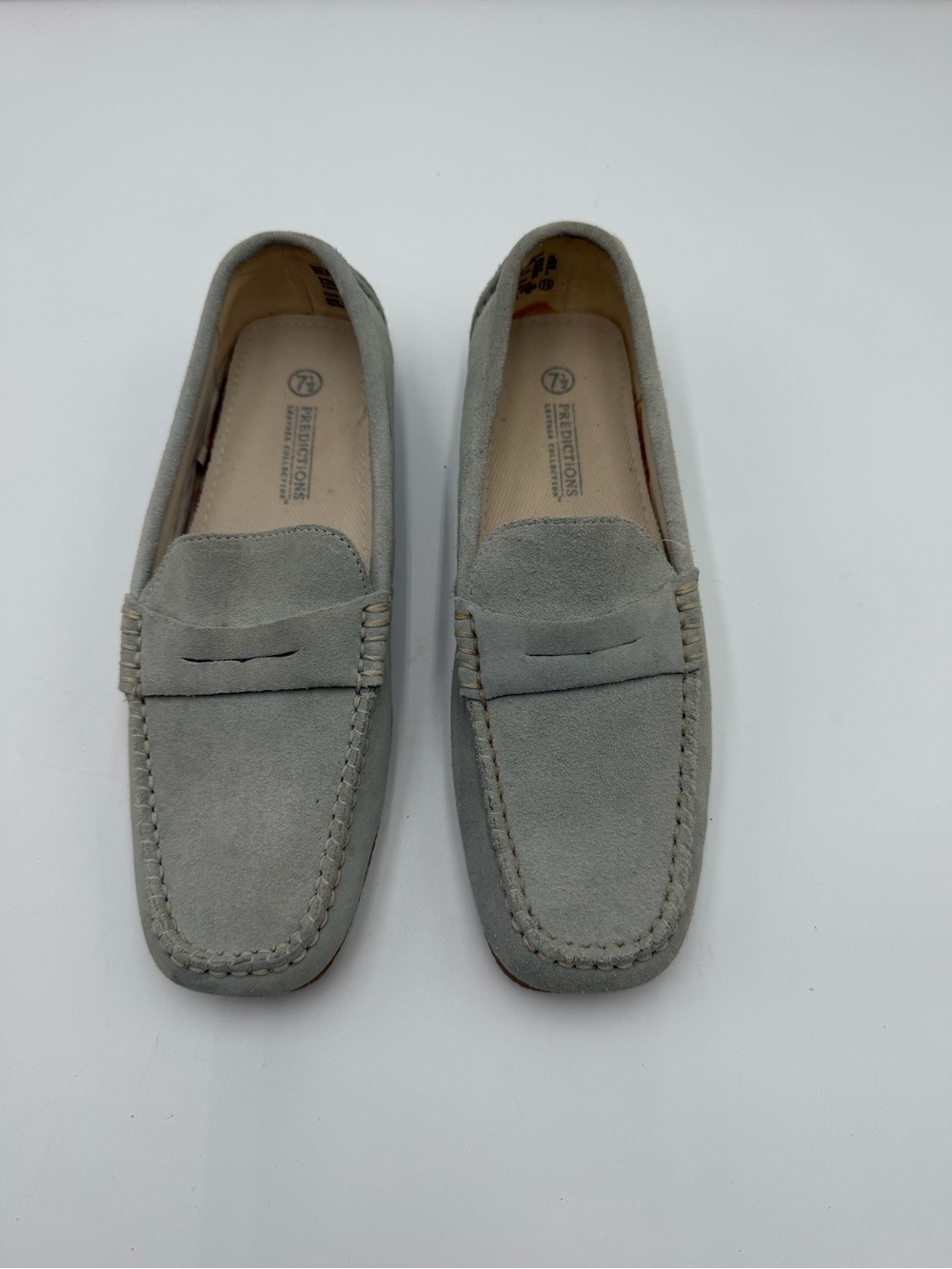 Predictions Women’s Light Gray Suede Penny Loafers Size 7.5 Moc Toe Slip On